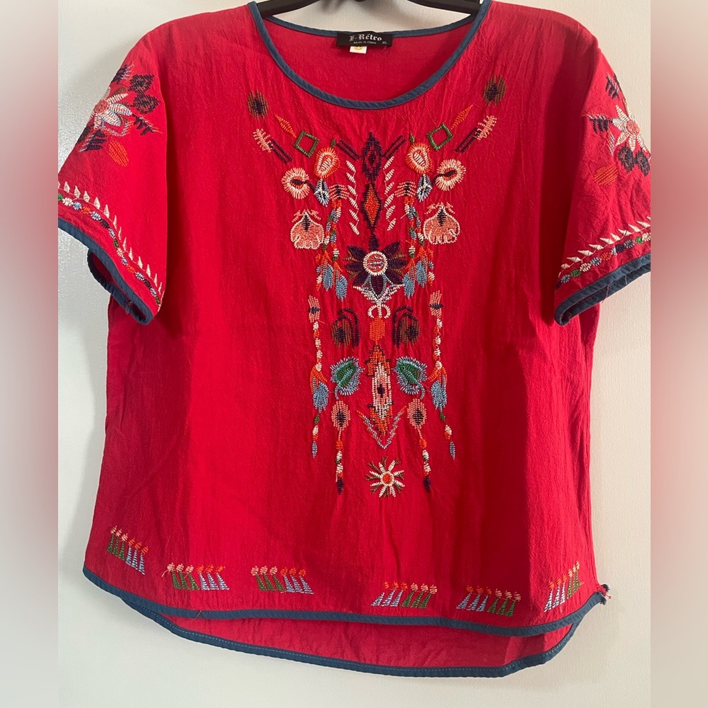 Embroidered Red Women's Top